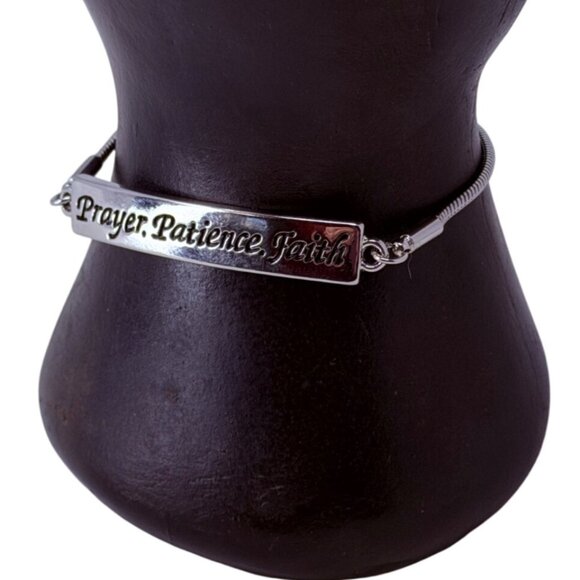 Zoes Loft Prayer Patience Faith Engraved Slider Bracelet Rhodium Plate Christian - Picture 5 of 6